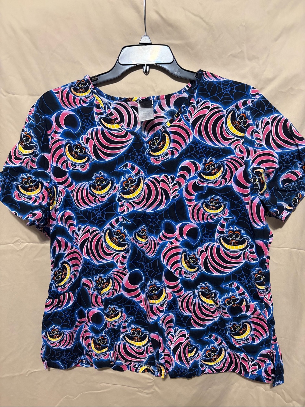 Disney Women’s Navy, Pink & Yellow Cheshire Cat Short Sleeve Tee